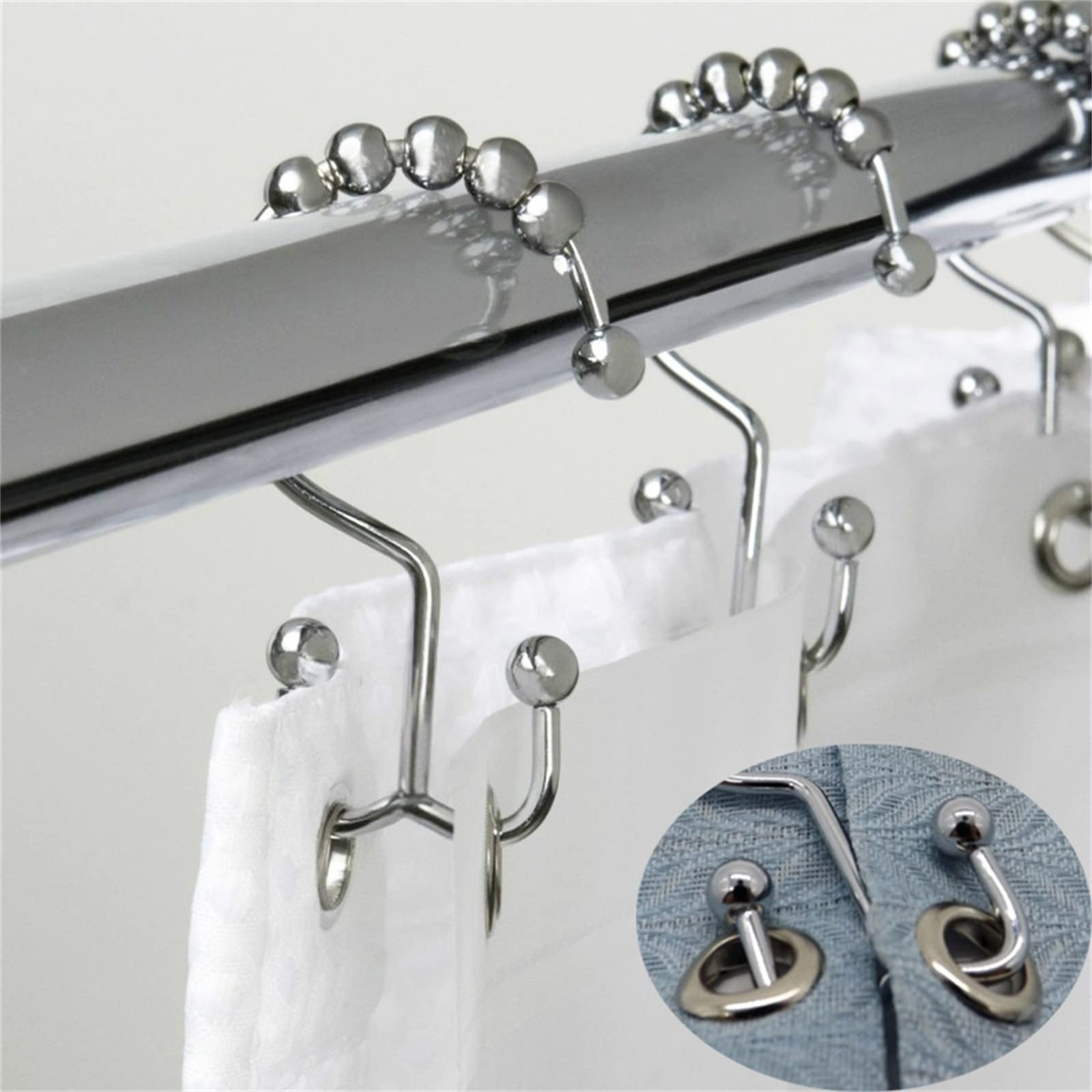 Ganci for Tende da Doccia, 12 Pezzi Anelli for Tende da Doccia in Acciaio Inossidabile Ganci da Doccia a Doppio Scorrimento in Metallo Resistente alla ruggine for Tende da Bagno