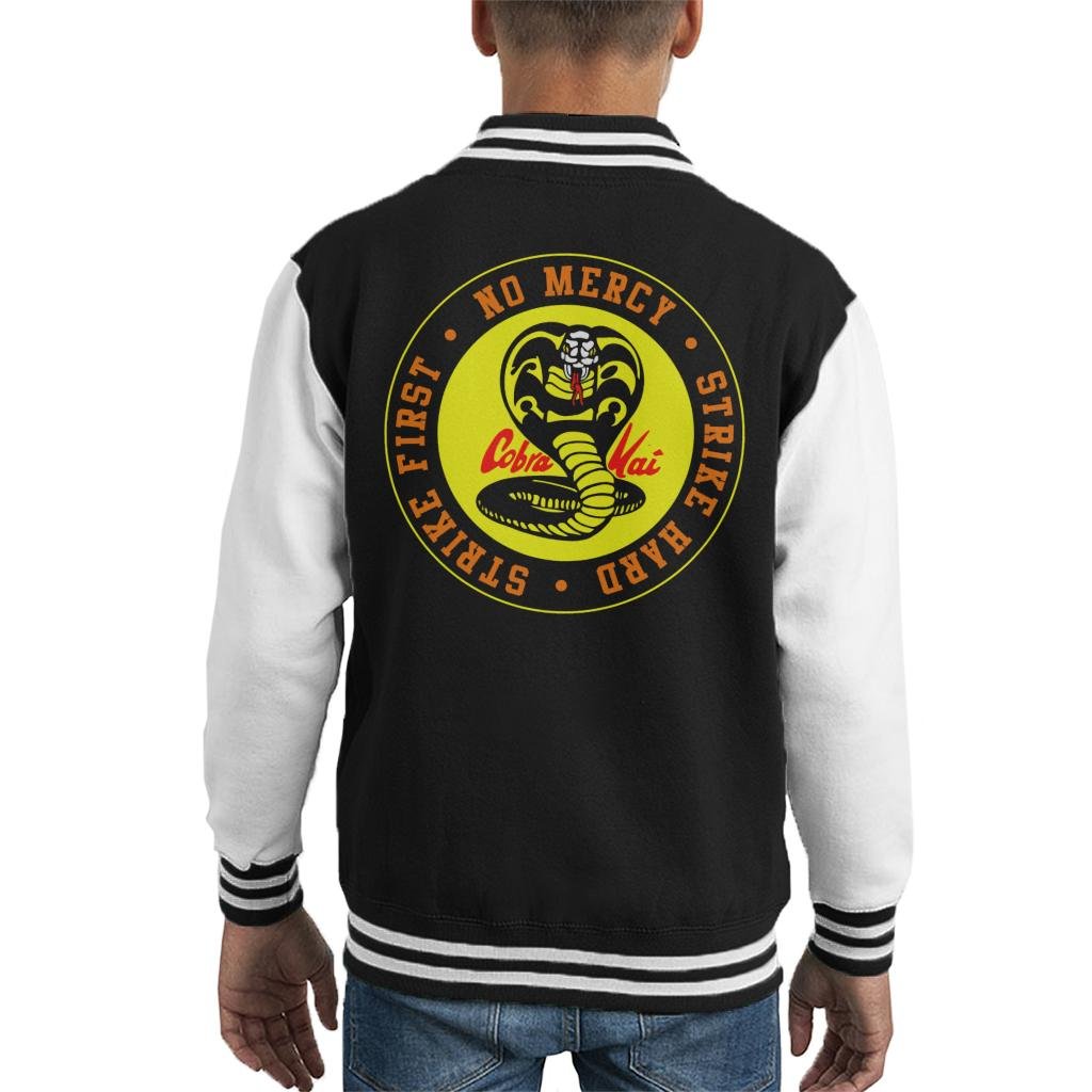 Cloud City 7 Cobra Kai Snake Logo No Mercy Kid's Varsity Jacket Black/White