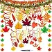 Supla 40 Pcs Fall Hanging Swirl Decorations Fall Leaves Wedding Party Swirls Streamers Foil Hanging Ceiling Décor with Assorted Fall Maple Oak Leaf Cutouts for Autumn Birthday Nursery Classroom Decor