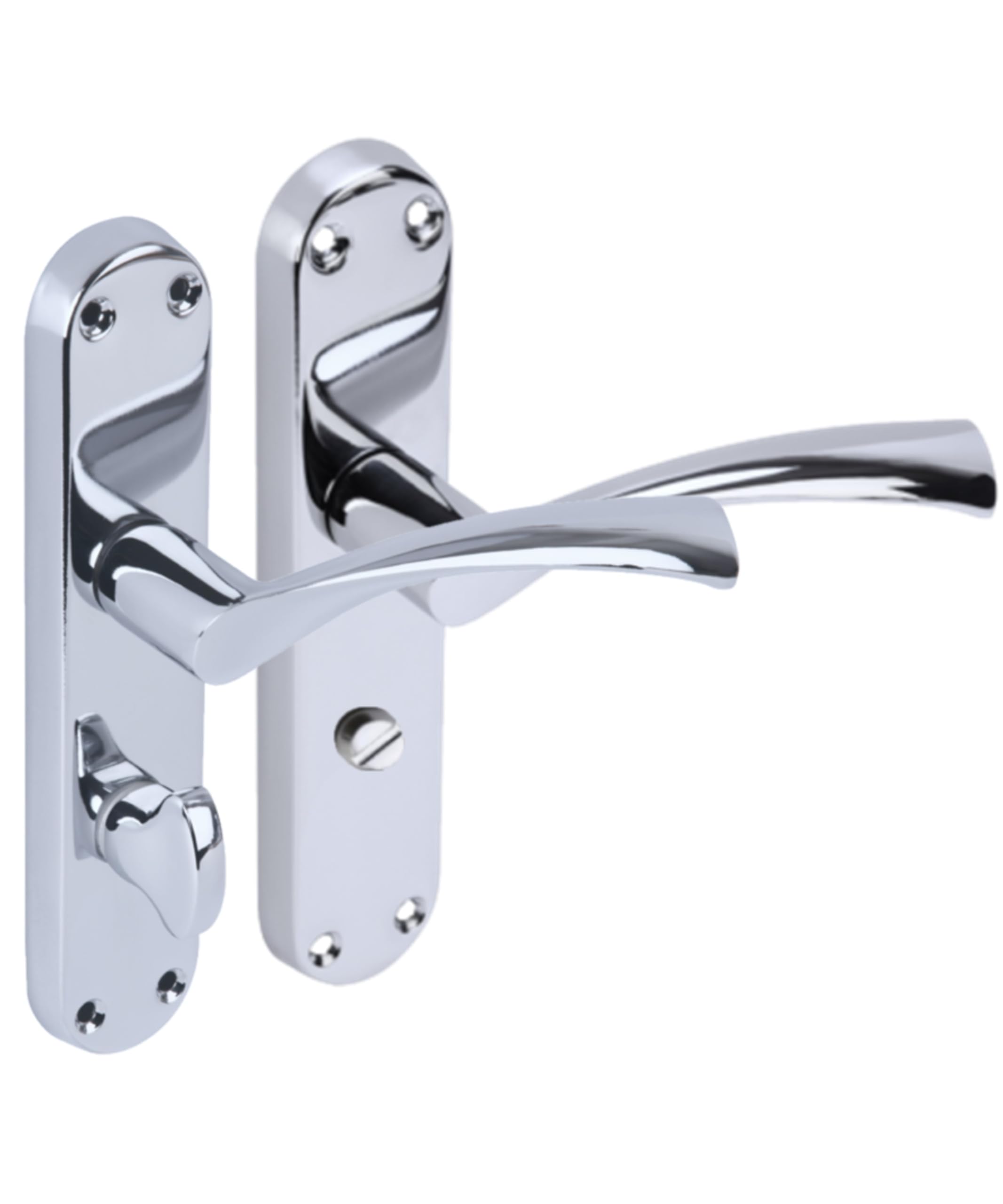 Hunta Polished Chrome Handlezone® 1 Pair Of Lobo Bathroom Wc Toilet Door Handle Set On Long Backplate, For Internal Doors