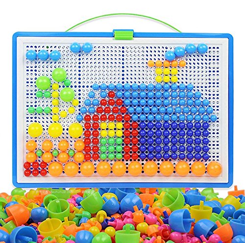 MAGIKON 296-Pack Mushroom Nails Mosaic DIY Science Pile up Toys,Creative Mosaic Pegboard Jigsaw Puzzle Game Educational Toys for Children