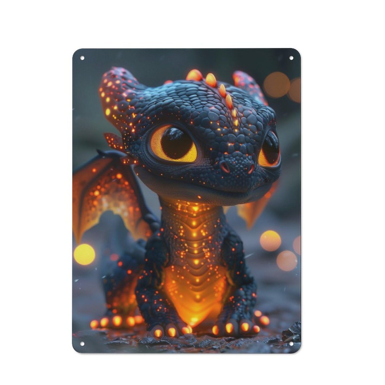 Junmoney Baby Dragon Vintage Metal Plaque 40X30cm Featuring For Pub Or Café, Suited To Café Interior Fans