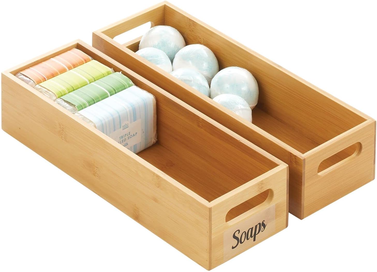 mDesign Bamboo Bathroom Storage Bin with BuiltIn Handles