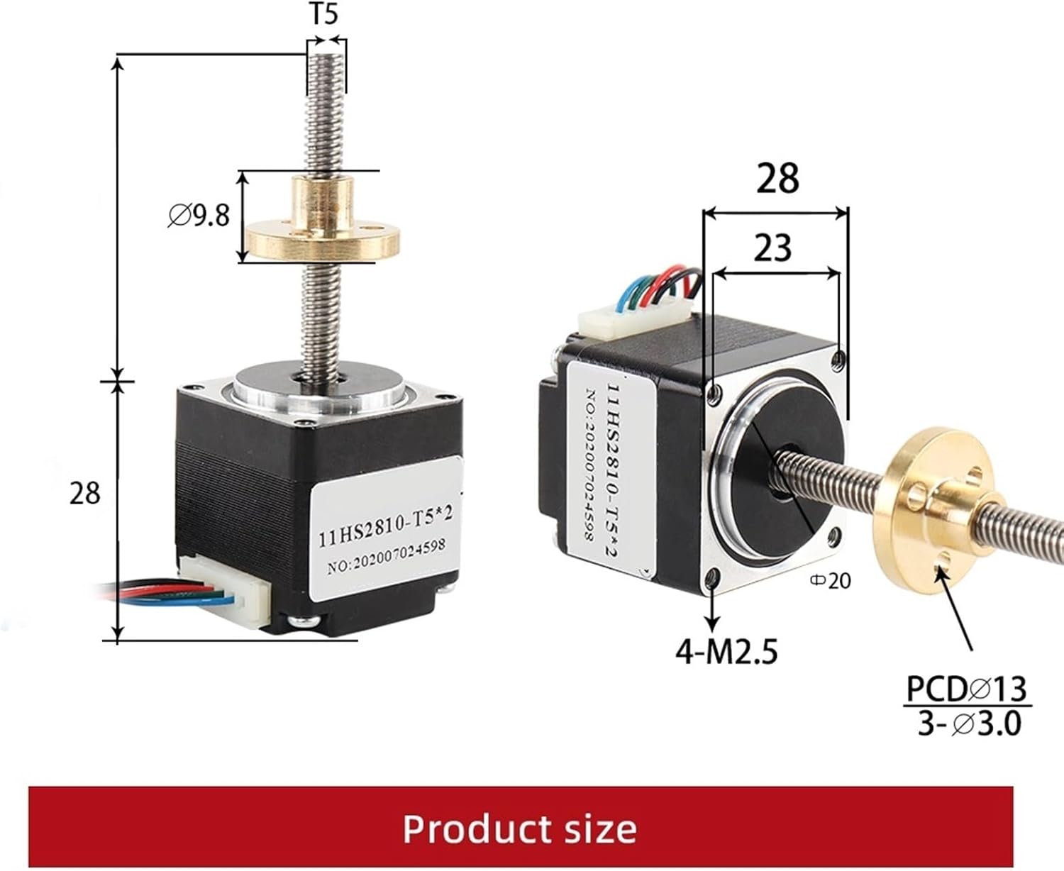 1 Pcs 11 Screw Motor 11HS2810-T5*2 L50/100 /150mm Screw Rod Linear 28 Stepper Motor with Trapezoidal Lead for Drawing Instrument(2810-T5-L150MM)