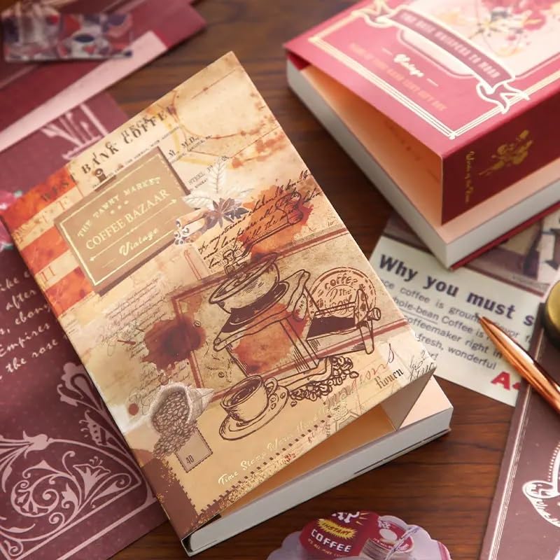 Image of GDNK Scrape Book Kit Scrapbooking Kit Vintage Journal Scrapbook Pack DIY Paper Stickers, Craft Kits Notebook, Collage Album Aesthetic Sticker Journaling Scrapbook Photo Album (Brown Coffee Bazar)