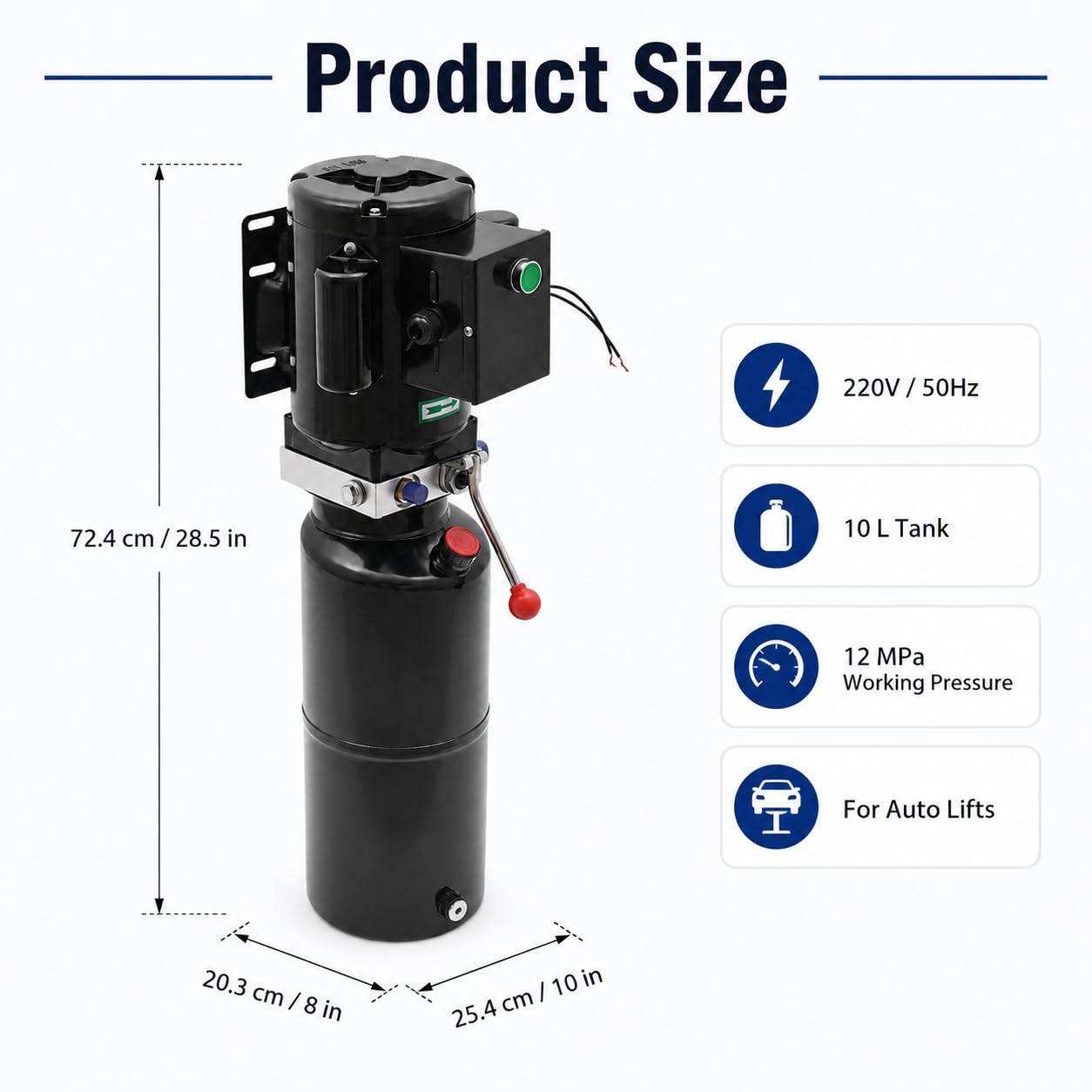 Grupo hidráulico 220 V 2,2 kW, bomba hidráulica de efecto simple con depósito 10 L, planta hidráulica para puente elevador de coche, taller de garaje auto