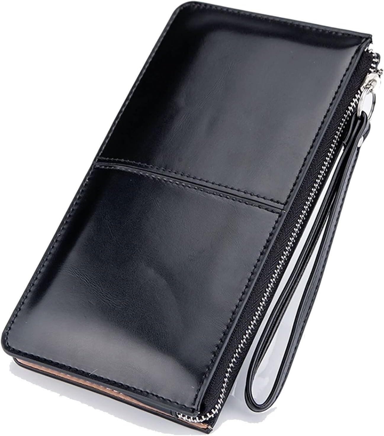 Mens Wallets Women's Vintage Oil Wax Leather Zipper Clutch Wallet Female Large Capacity Coin Purse Ladies Wristband Simple Card Holder Wallet