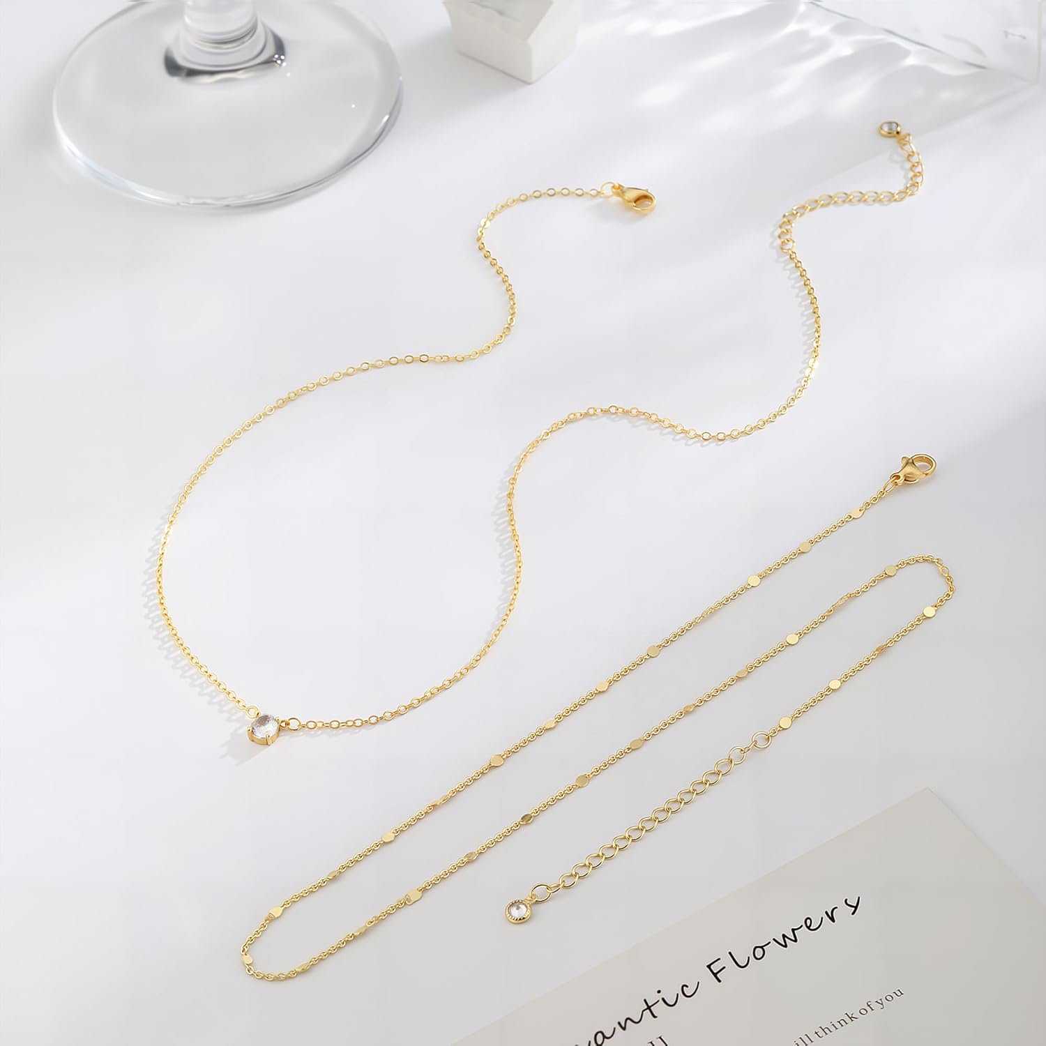 Layered Gold Necklace for Women Trendy 14K Gold Plated Heart CZ Pendant Layered Gold Necklaces Set Coin Choker Necklaces Simple Circle Cubic Zirconia Pearl Necklace Stack Herringbone Paperclip Chain Jewelry Set - Image 6