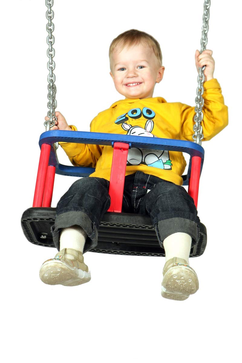 Just Fun Seggiolino Altalena con Set di Catene in Acciaio Inossidabile 5mm – 1,8 m, per Bambini, Uso pubblico – Nero
