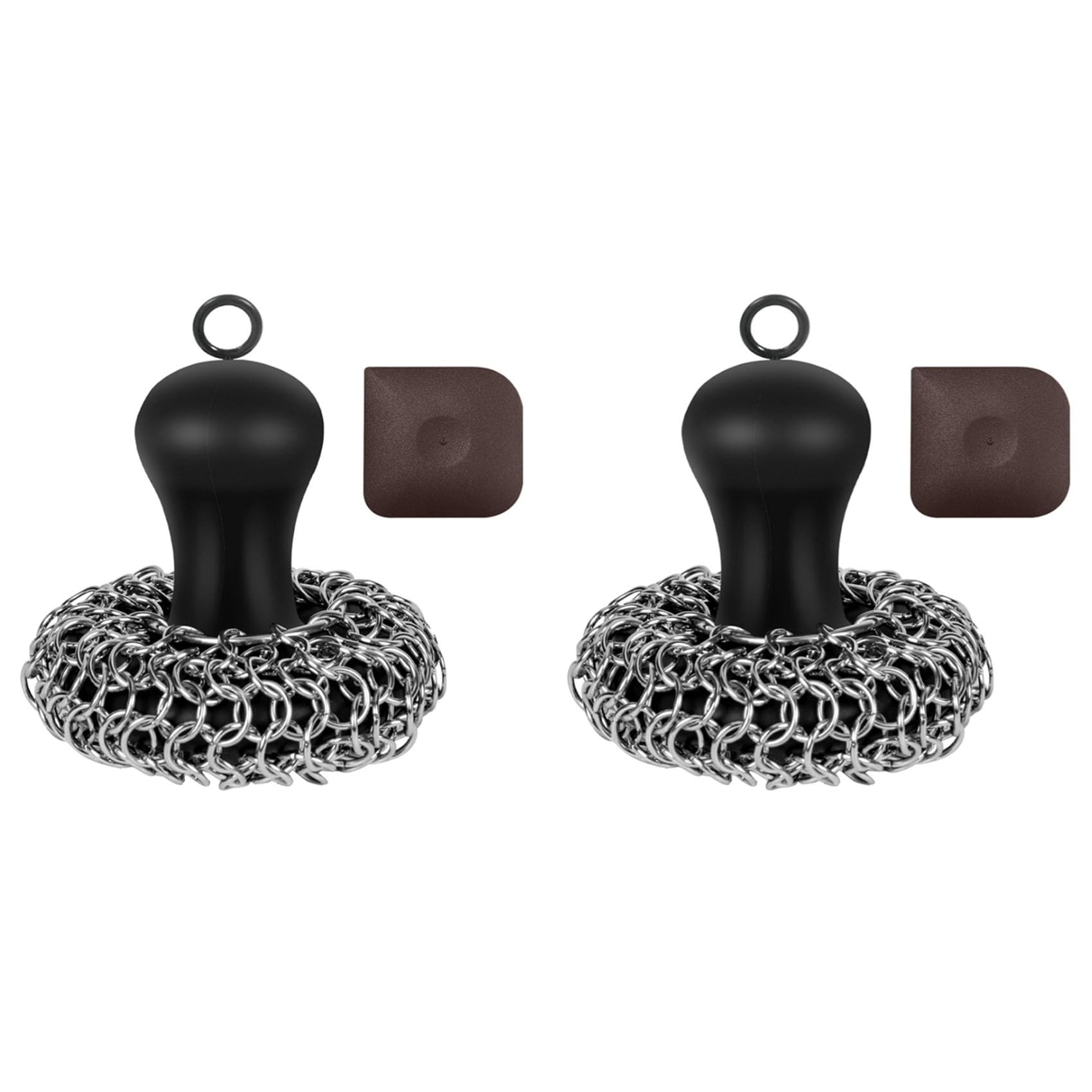 Tassteen 2X Cast Iron Cleaner Chainmail Scrubber, Upgraded Handle Cast Iron Scrubber Brush 316 Chain Mail Scrubber