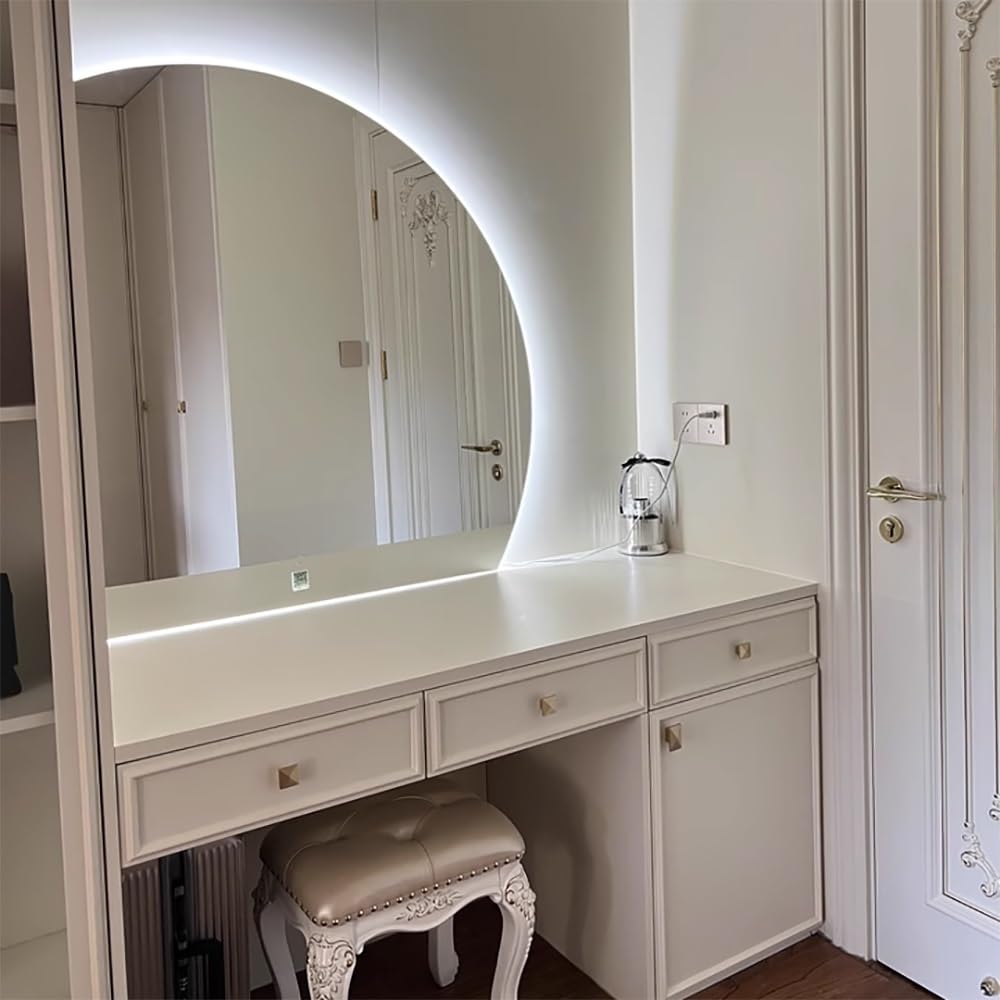 40in/100 CM Led Espejo de Vanidad, Sin Marco Espejo de Baño de Pared 3 Color Regulable, Semicircular Espejo Inteligente Antivaho con Botón Táctil per Dormitorio, Maquillaje(Left Under Cut,70c