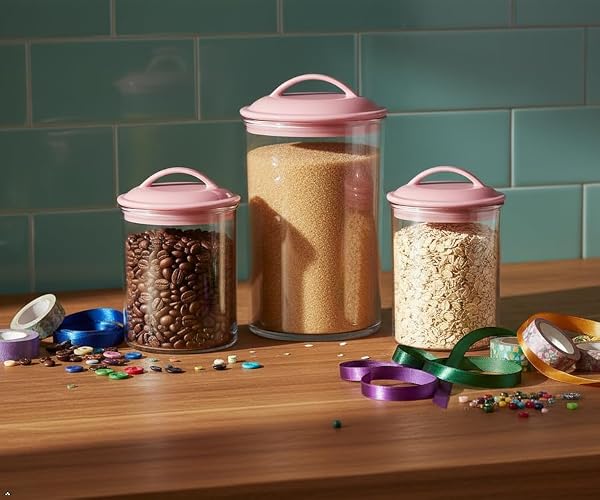Reston lloyd Food Storage Containers, BPA Free Airtight Canisters for Cereal, Pasta, Sugar, Coffee, Flour, Cookies, Loose Tea, for Kitchen Organization, Set of 3, Pink by Reston Lloyd - Image 5