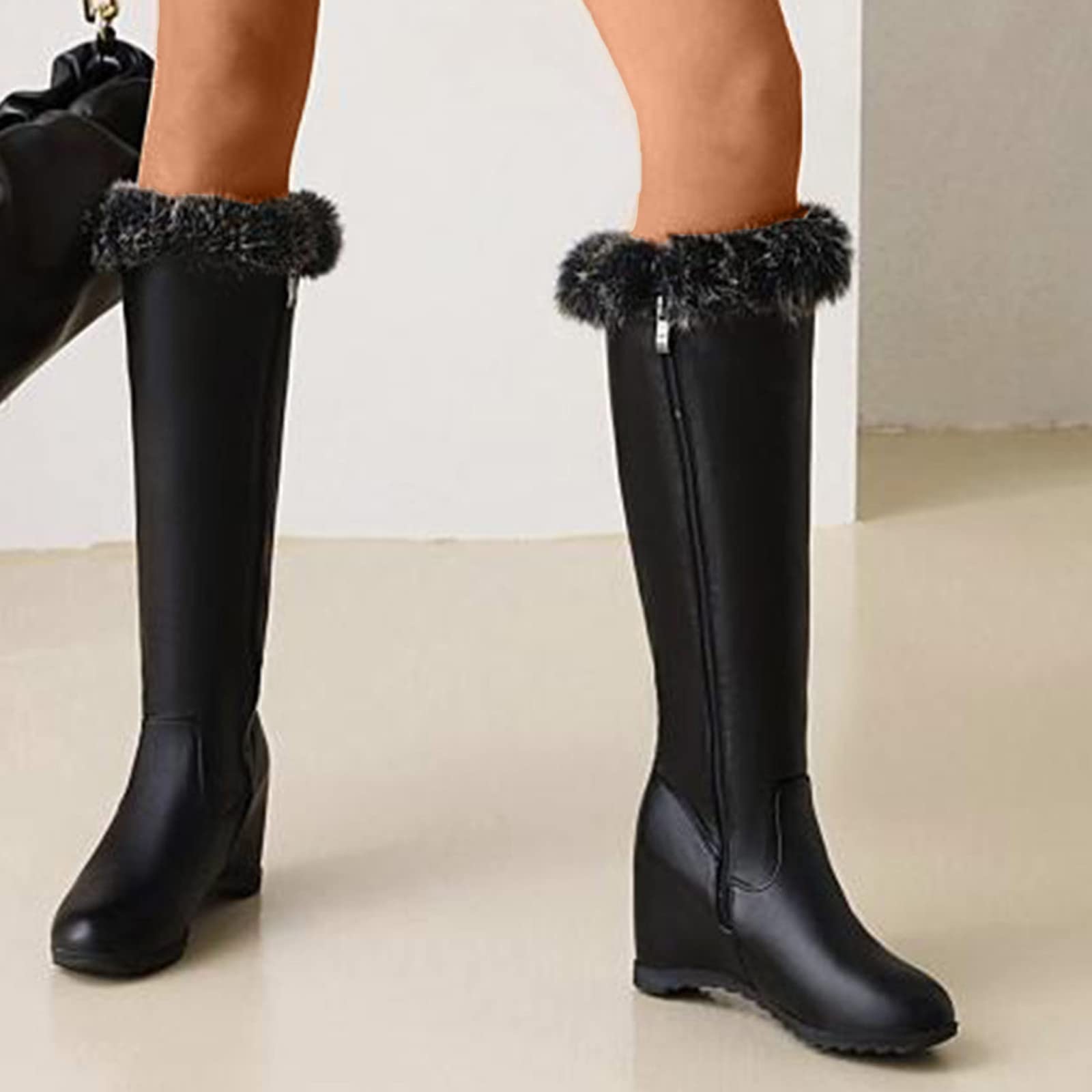 Scarponi Uomo Impermeabili 2026 Cerniera Laterale In Peluche Pelle Tinta Unita Moda Donna All'Interno Stivali Lunghi Cotone con Tacco A Zeppa Scarpe da Invernali Neve