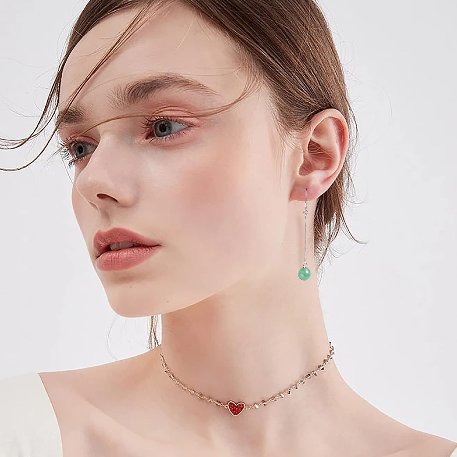 Jade Earrings for Women Girls,Green Jade Drop Earrings,925 Sterling Silver Earrings,Hypoallergenic Dangle Earrings,Good Luck Handmade Earrings Gift for Her - Image 4