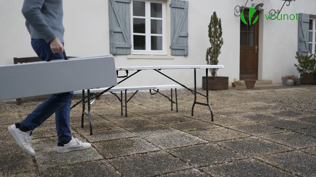 Table De Camping Table De Jardin Pliante 180x74x74cm Aspect Bois Avec 2 Bancs 0641827297275