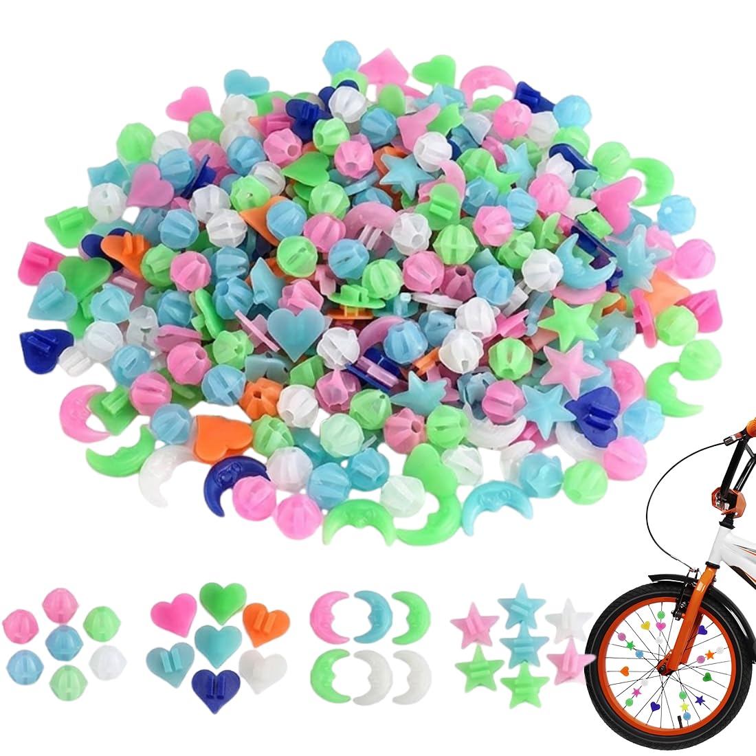 Accessoires Vélo Enfant 144 Pièces, Perles et Réflecteurs Colorés pour Rayons de Vélo