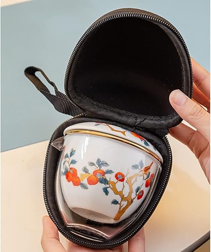 Miniatura 8 de Mozeo Juego de té de cerámica portátil, juego de tetera de porcelana china de kungfu, tetera todo en uno, colador de té, 3 tazas de té, 1 bolsa de