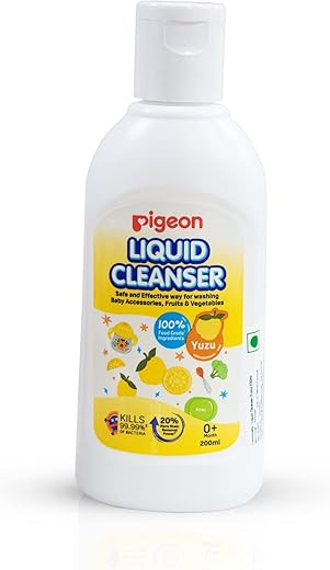 Pigeon Natural Baby Liquid Cleanser Anti-Bacterial Protection Liquid Cleanser,Baby Bottle,accessories,fruit and vegetables (Yuzu 200 Ml Bottle)