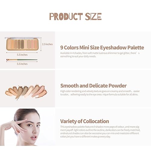 Miniatura 6 de Paleta de sombra de ojos, paleta de sombra de ojos mate desnudos con pincel, tonos mezclables altamente pigmentados, maquillaje neutro para mujeres