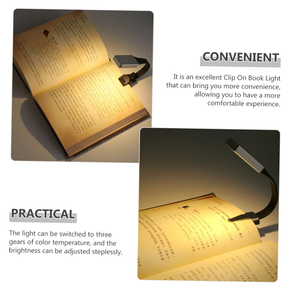 Lampada Da Lettura Clip Ricaricabile Usb, Doppia Morsetto Magnetico, 3 Temperature Colore Per Lettura a Letto e Studio Notturno