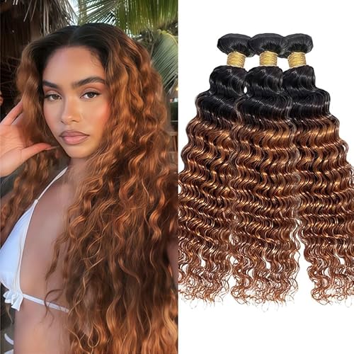 20 22 24 Inch Ombre Light Brown Deep Wave Bundles