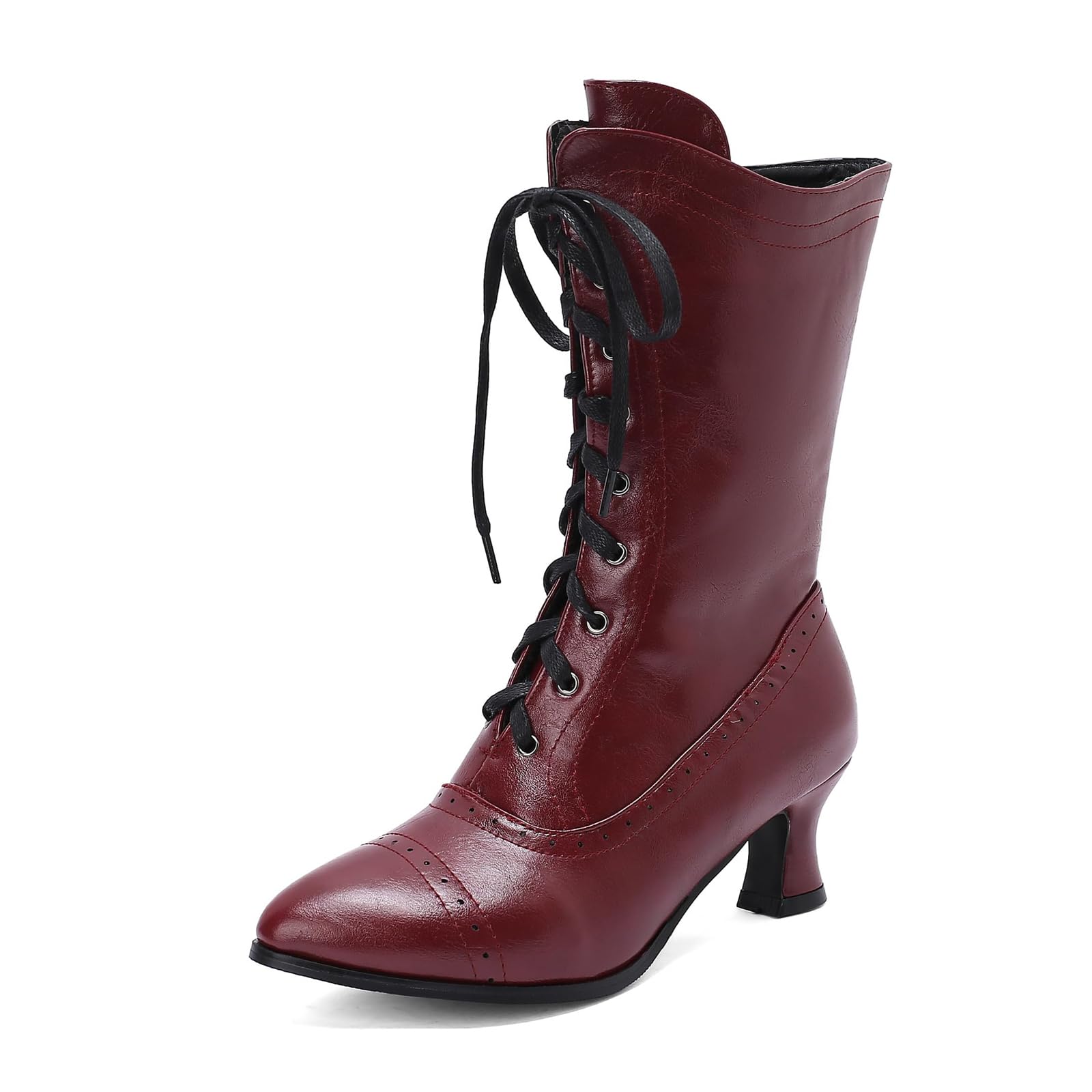 Women Retro Vintage Victorian Boots Lace up Pointed Toe High Heel Granny Booties Fall Winter Renaissance Kitten Heel