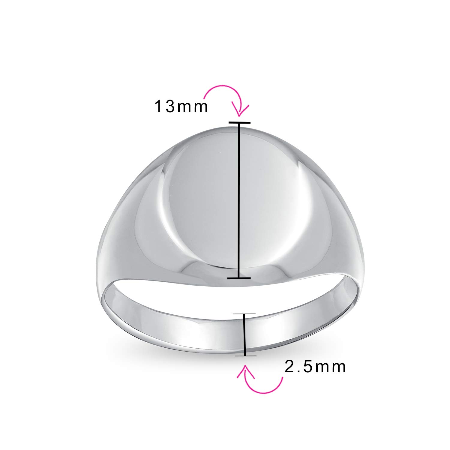 Bling Jewelry Anillo de sello ovalado grabable de plata esterlina .925 básico simple inicial para hombre mujer y adolescente con acabado pulido brillante