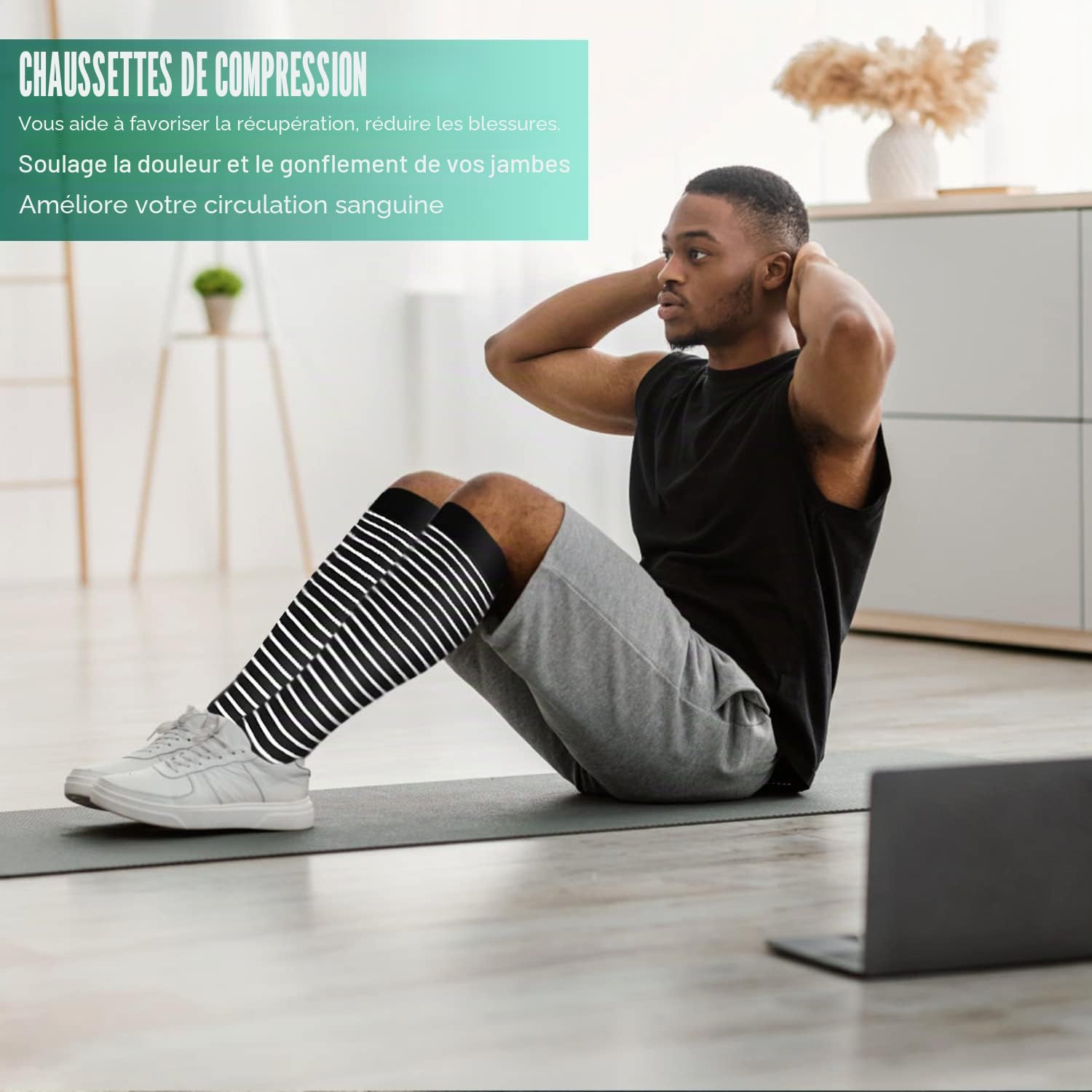 8 Paires Bas de Contention Femme Homme Chaussettes de Compression (15-20 mmHg) Chaussettes de Contention pour sport Vols Voyages Infirmiere course cyclisme