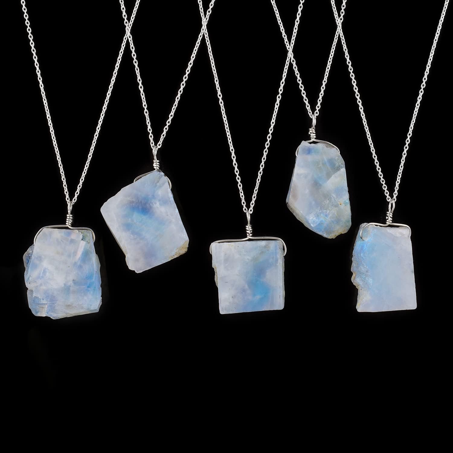 InfinityGemsArt Raw Rainbow Moonstone Jewelry Gifts For Men/Women Silver Necklace, Crystals And Healing Stones Rough Gemstone Pendant June Birthstone 925 Silver Chain 20 inch - Image 6