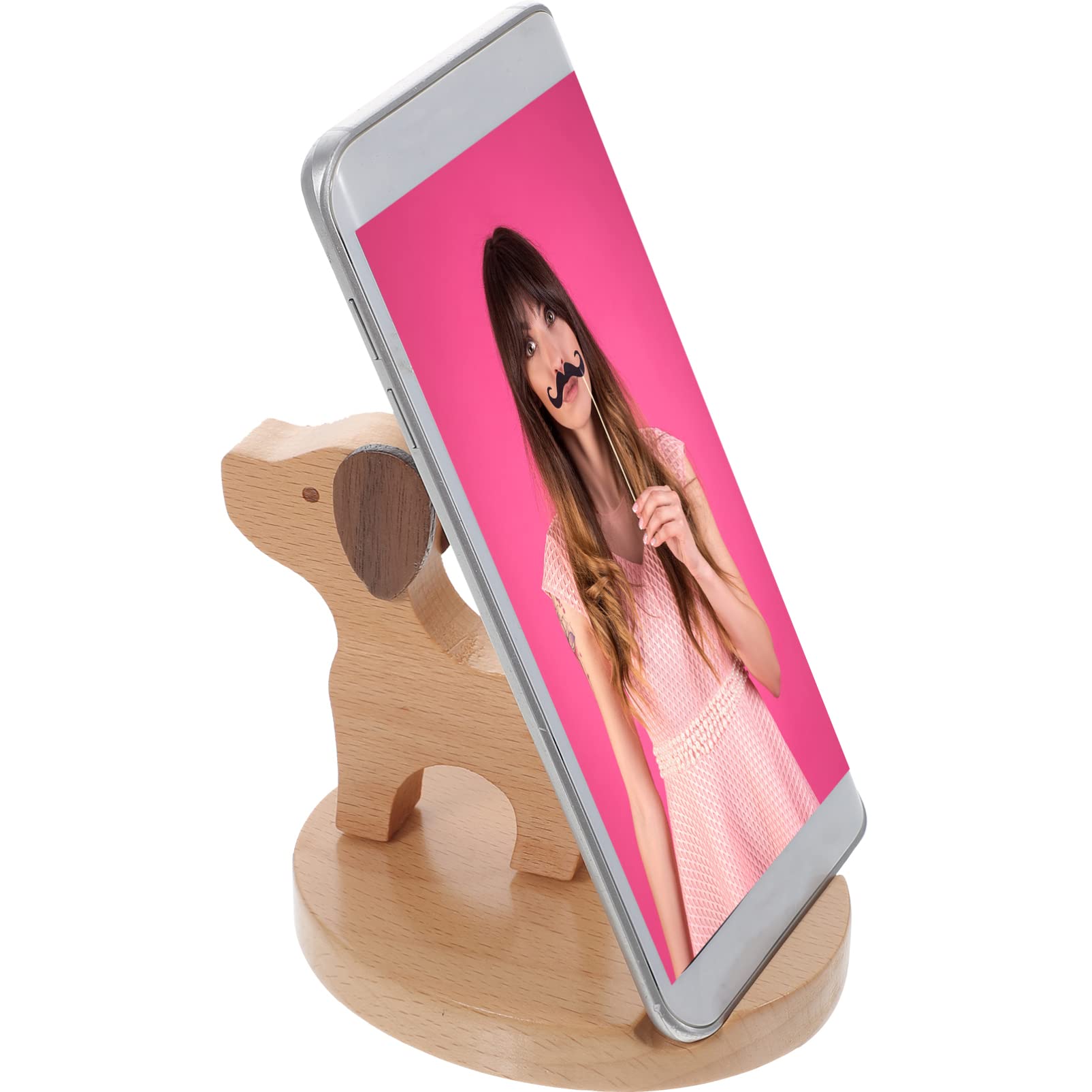 Hemobllo Wooden Dog Phone Stand Creative Mobile Display Holder Cute Animal Shape Phone Bracket for Desk Office Home and Car Use - Image 4