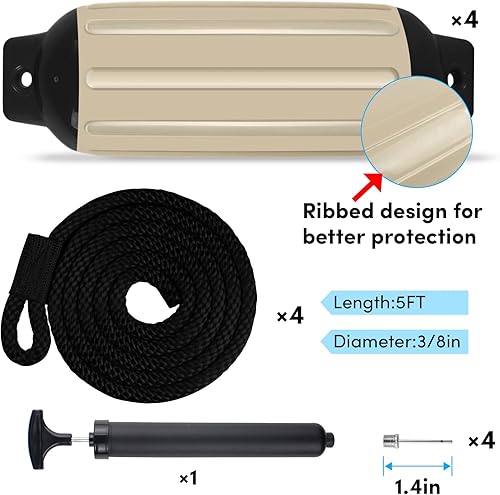 Miniatura 4 de Paquete de 4 guardabarros de barco, parachoques de vinilo acanalado de ojos gemelos para barcos, parachoques de barco para acoplamiento, vienen con