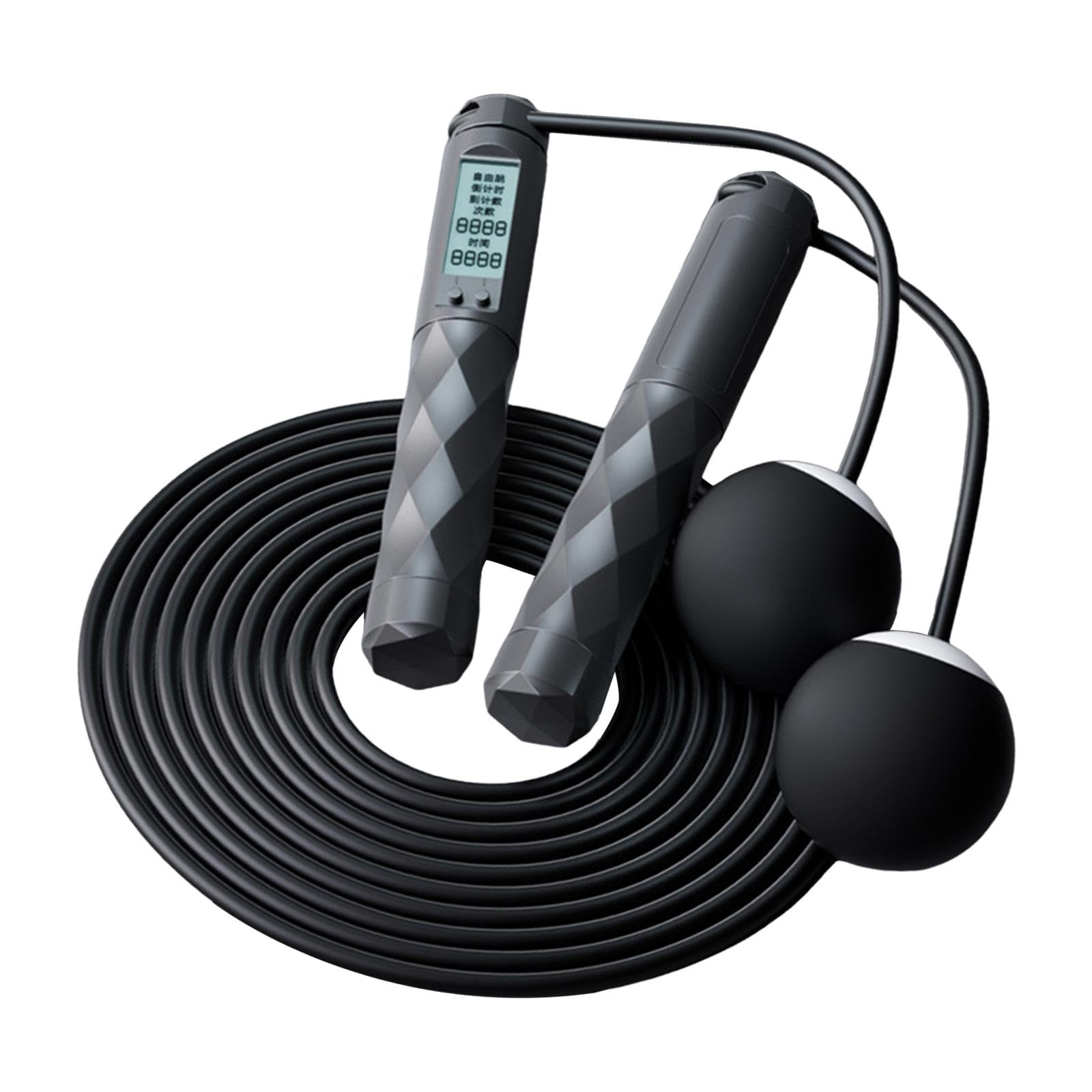 Springseil, verstellbar, mit Kalorienzähler, für Fitness, Fitnessstudio, Zuhause, Schwarz
