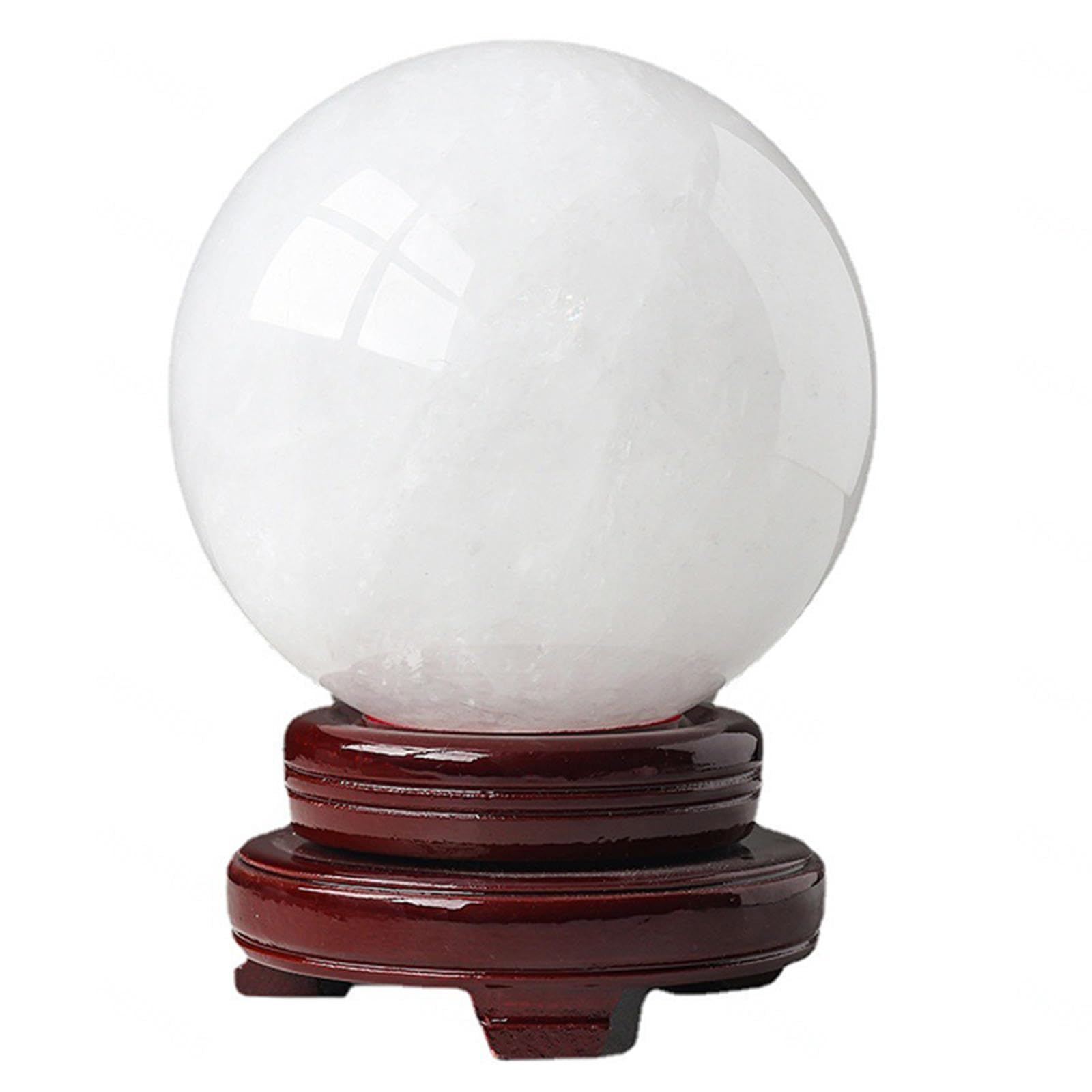 ICXLPMC White Calcite Ball Quartz Crystal with Wooden Base,White-17cm