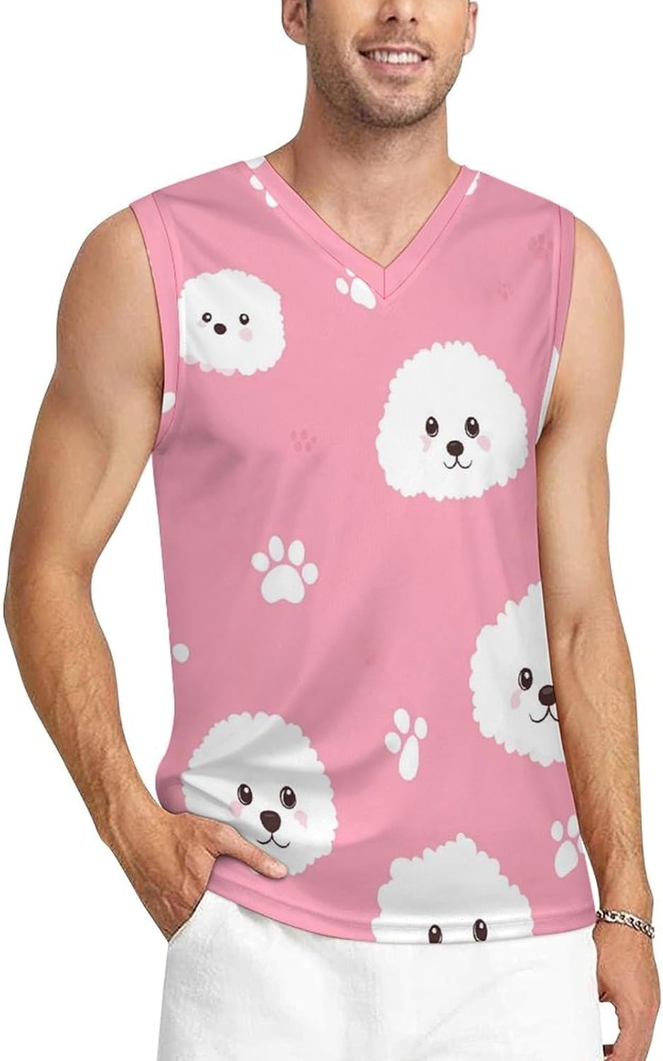 Poodle Dog Paws Men's V-Neck Basketball Tank Top Sleeveless Workout Tank Shirts Gym Fitness Tees Vest