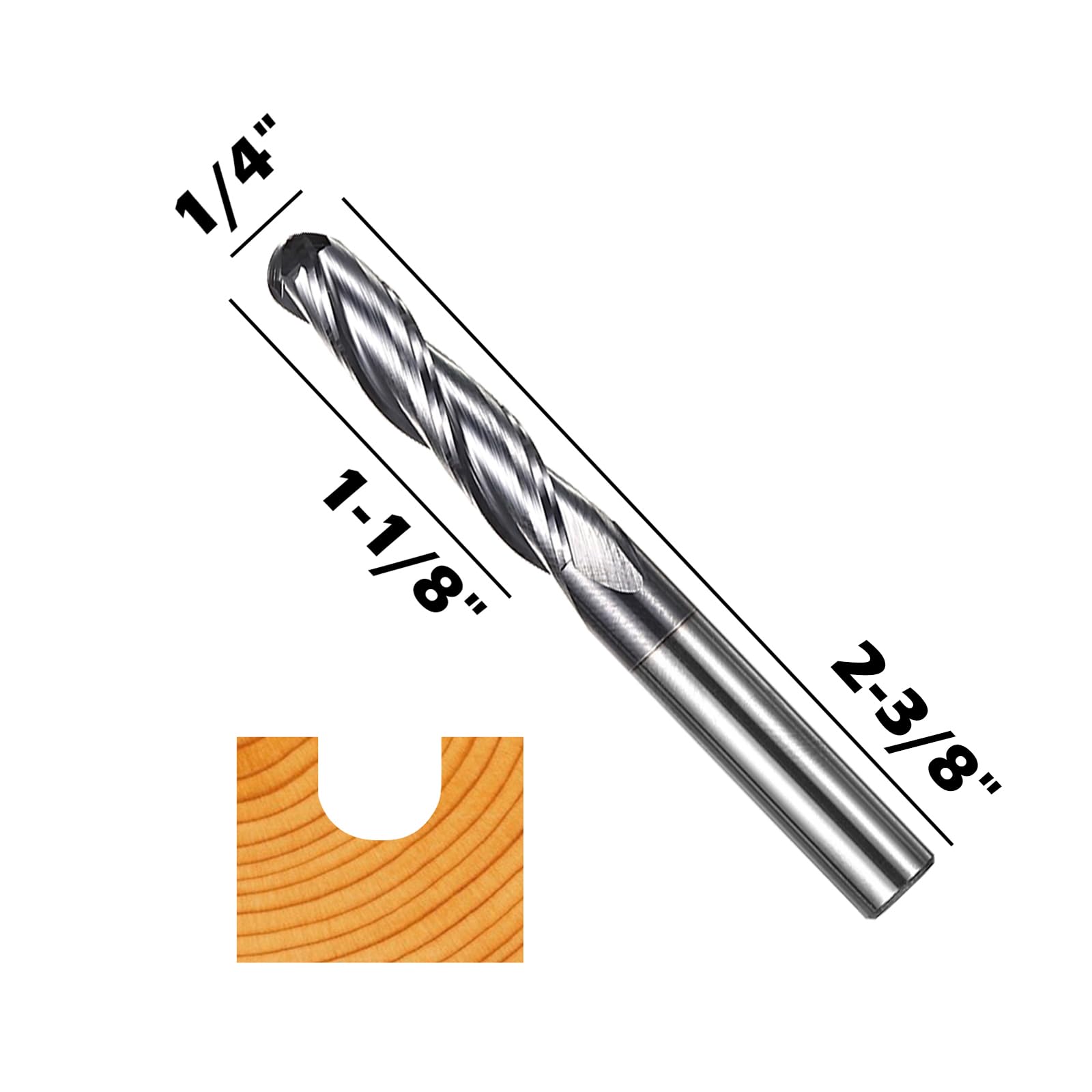 Fraises à bout sphérique Genmitsu 5 pièces, fraises CNC à tige de 1/4" en acier au tungstène avec jeu de fraises à sculpter à 3 cannelures, longueur totale de 2-3/8", revêtement TiAlN, 3BNC05