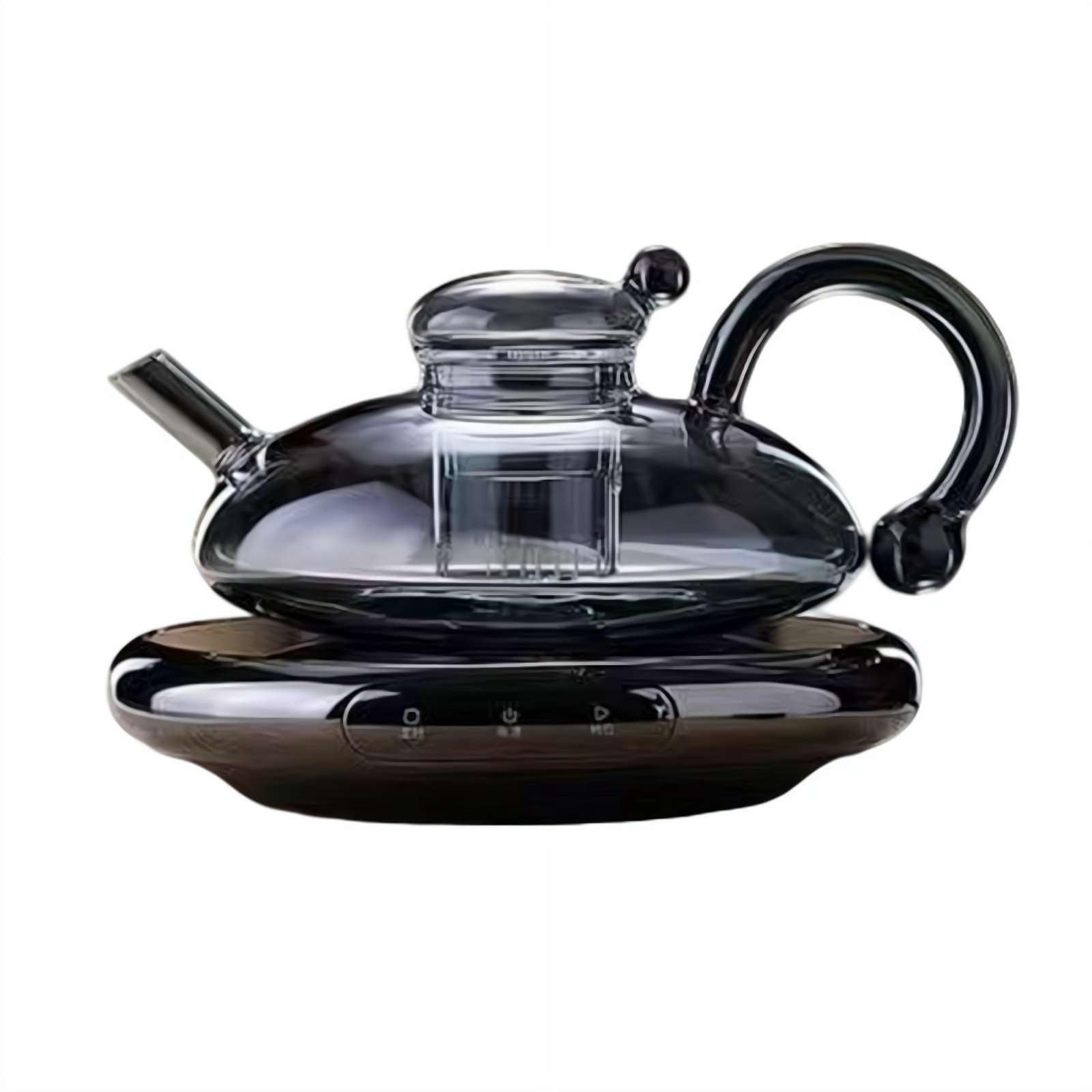 Glass Teapot Set with Electric Warmer, 700ml Borosilicate Glass Teapot & 2 Cups, Detachable Infuser, Drip-Free Spout, Anti-Scald Handle, Complete Tea Brewing Kit (Transparent/Grey)