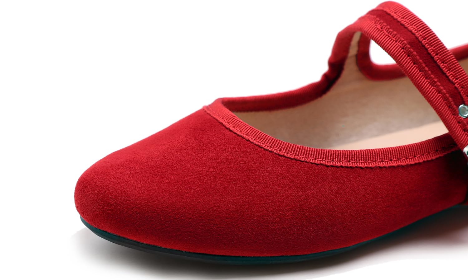 Feversole Women's Winter Mary Jane Fashion，Femmes élégantes Chaussures décontractées Ballerines Fond Mou Confortable Marche Quotidienne Mary Jane Chaussures de Mode Rouge Suede Taille 37.5