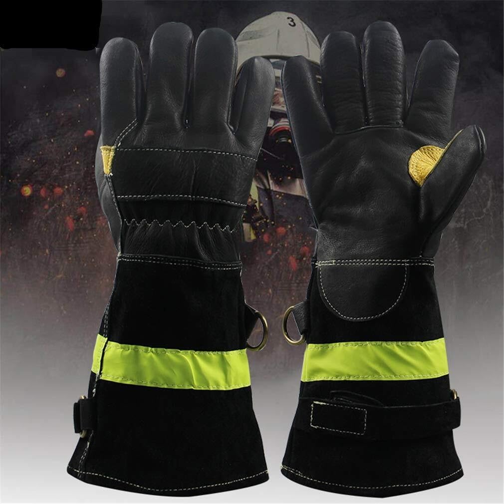 Guantes de Bombero de Cuero Resistente, Resistentes al Calor y al Fuego, repelentes al Agua, con Correa Reflectante, ignífugos, Guantes de Trabajo Pesado