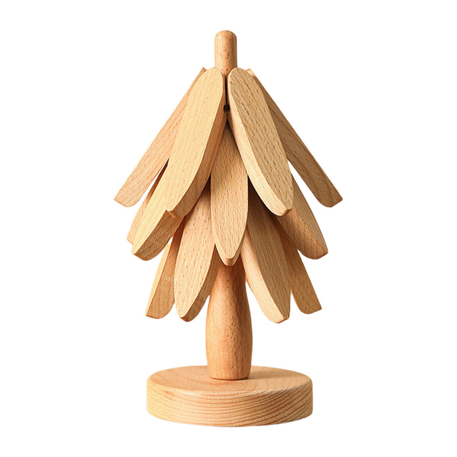 Usper Natural Wood-3Pcs Christmas Tree Wooden Trivet Set, Natural Beech Wood Trivets+Stand, Heat Resistant Non-Slip Trivets For Hot Dishes, Pans & Teapots, Kitchen Counter Decor Dining Table Protector (Natural Wood-3Pcs)
