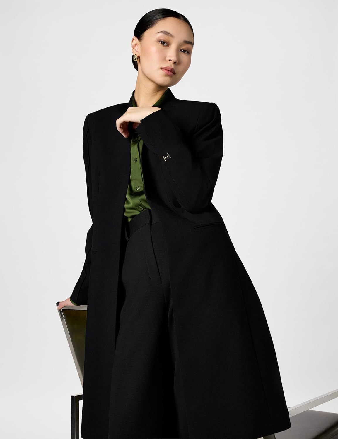 Halston Womens Long Collarless Suiting Jacket - Image 2