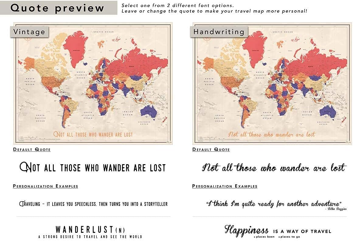 Framed world map for wall | Personalized World map Pin board With Push Pins | Mark places traveled | Detailed and Modern Travel Map With Pins up to 40" x 53" Large