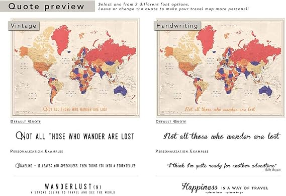 Framed World map for wall | Personalized World map Pin Board with Push Pins | Mark Places Traveled | Detailed and Modern Travel Map with Pins up to 40 x 53 Large