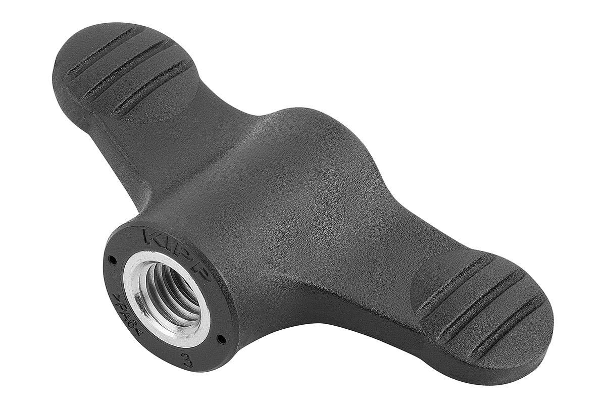 KIPP - Bedienteile | Normelemente K0274.106 Kipp Wing Handle-thermoplastic, Internal Thread, 50 mm-Black/Grey-comp. Steel, M6, A=50mm