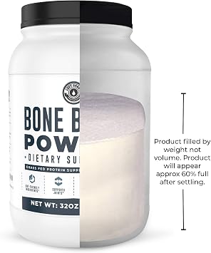 Bone Broth Protein Powder Pure Grass-Fed Beef Bone Broth, Unflavored with Natural Collagen, Glucosamine & Gelatin Paleo & Keto-Friendly, Non-GMO, Dairy-Free for Gut Health & Joint Support 32oz