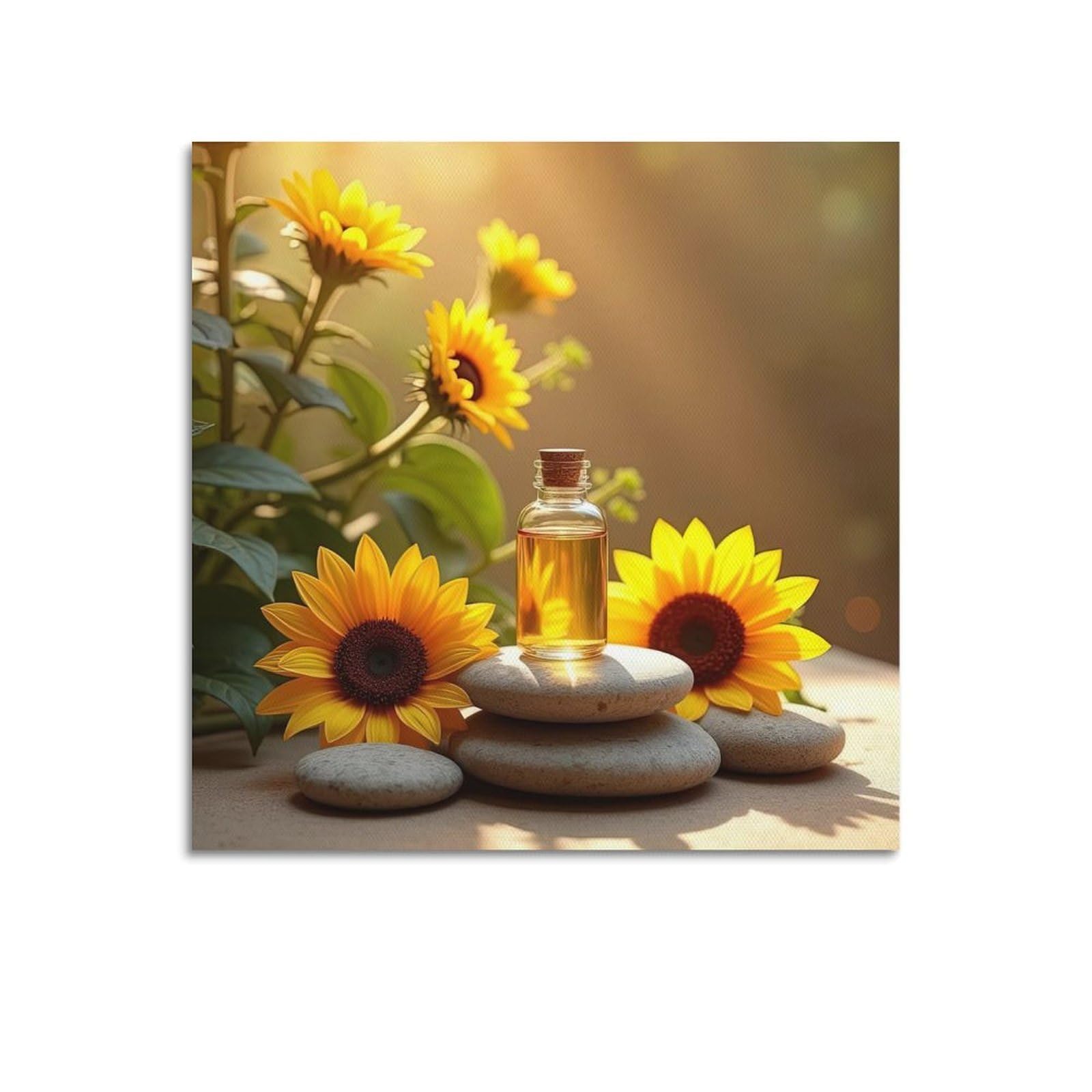 ZSZWHJ Zen Stones Poster Sunflower Reflecting Poster Decorative Painting Canvas Wall Posters And Art Picture Print Modern Family Bedroom Decor Posters 28x28inch(70x70cm)