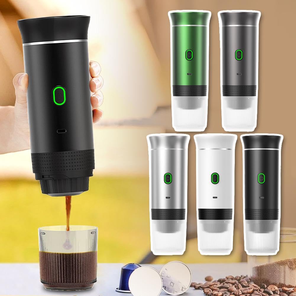 Máquina de café expreso portátil, autocalentamiento de 4 a 6 minutos, cafetera portátil 3 en 1, carga de tiempo lento, 50 cápsulas, para una pequeña