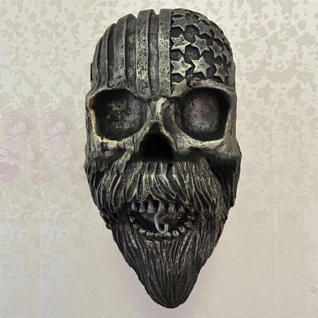 FLLG Motorcycle Skull Helmet Holder,Porte Casque Moto,Porte-Casque Moto Crâne, Porte-Casque De Crâne, Monté Mural De La Résine Étalage Casque A,2PCS