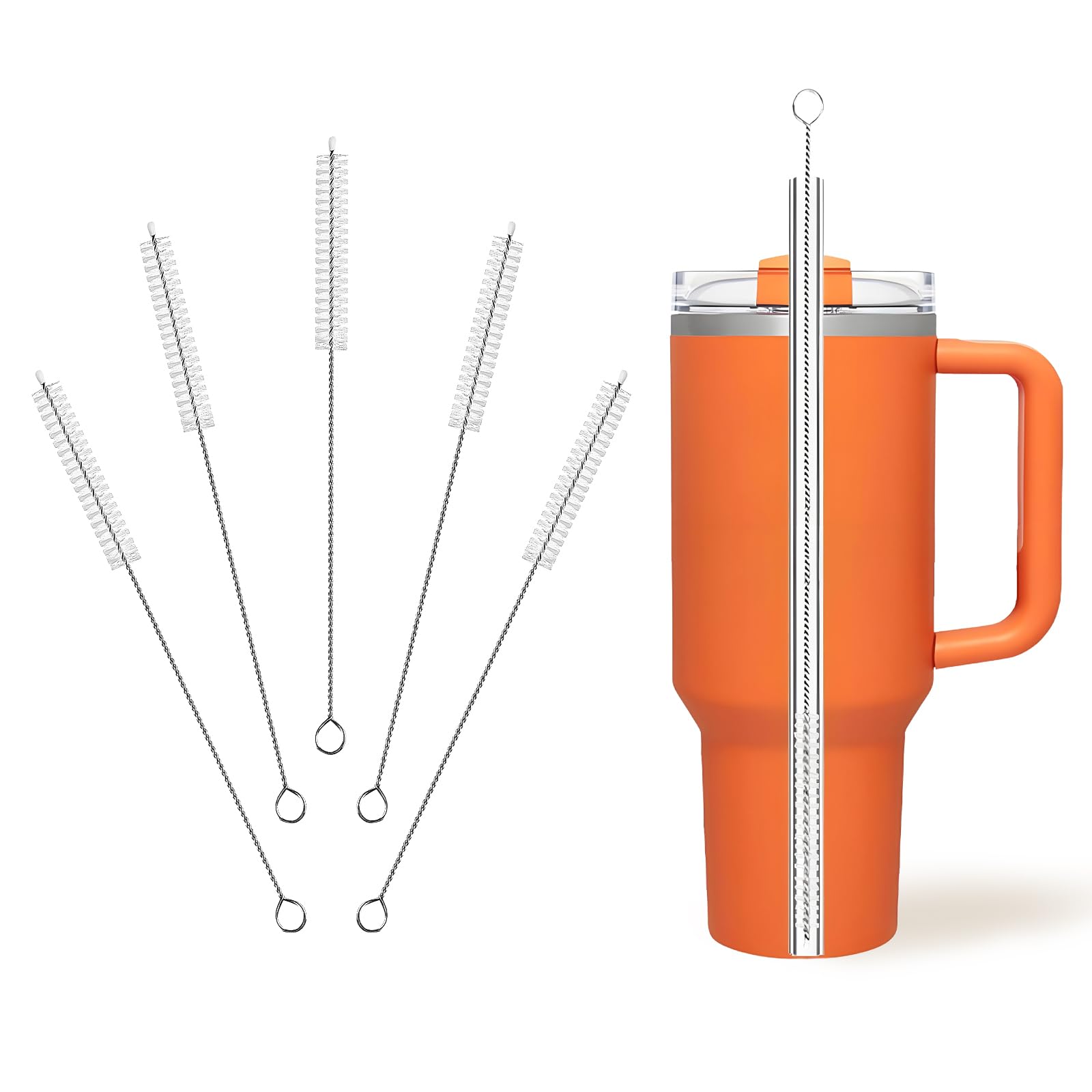 Cleaning Brushes for Reusable Drinking Straws, Set of 5, Long Wire Handle, Bottle and Straw Cleaner for Stanley Mug, Sippy Cup, Water Bottle and Tubes