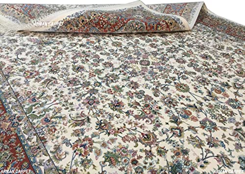 Image of High Density Export Quality Classical Pure Silk Carpet for Your Hall & Living Room 8 X 11 Feet (90x150 cm) Ivory Multi