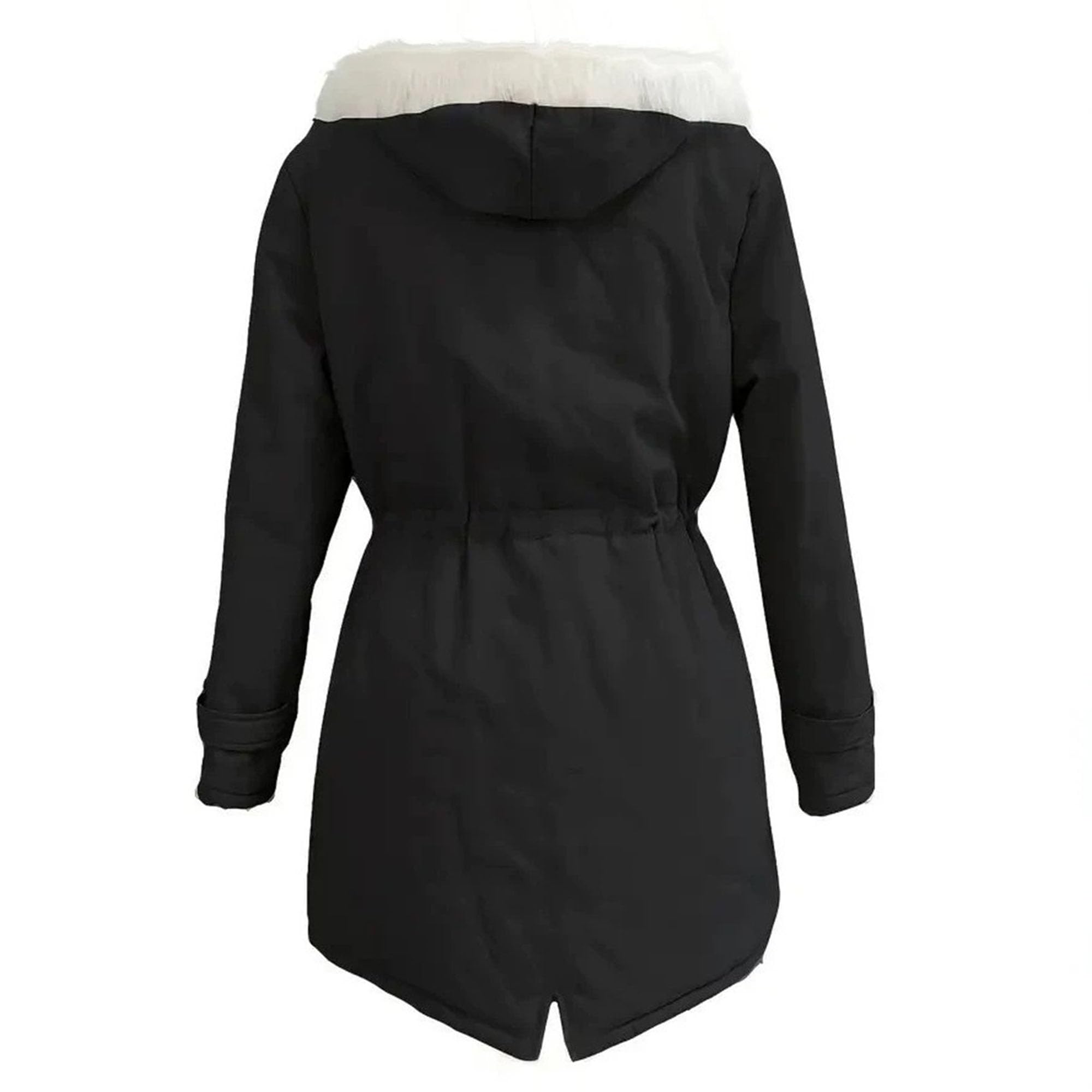 Parka invernale da donna con cappuccio in pelliccia sintetica foderata in